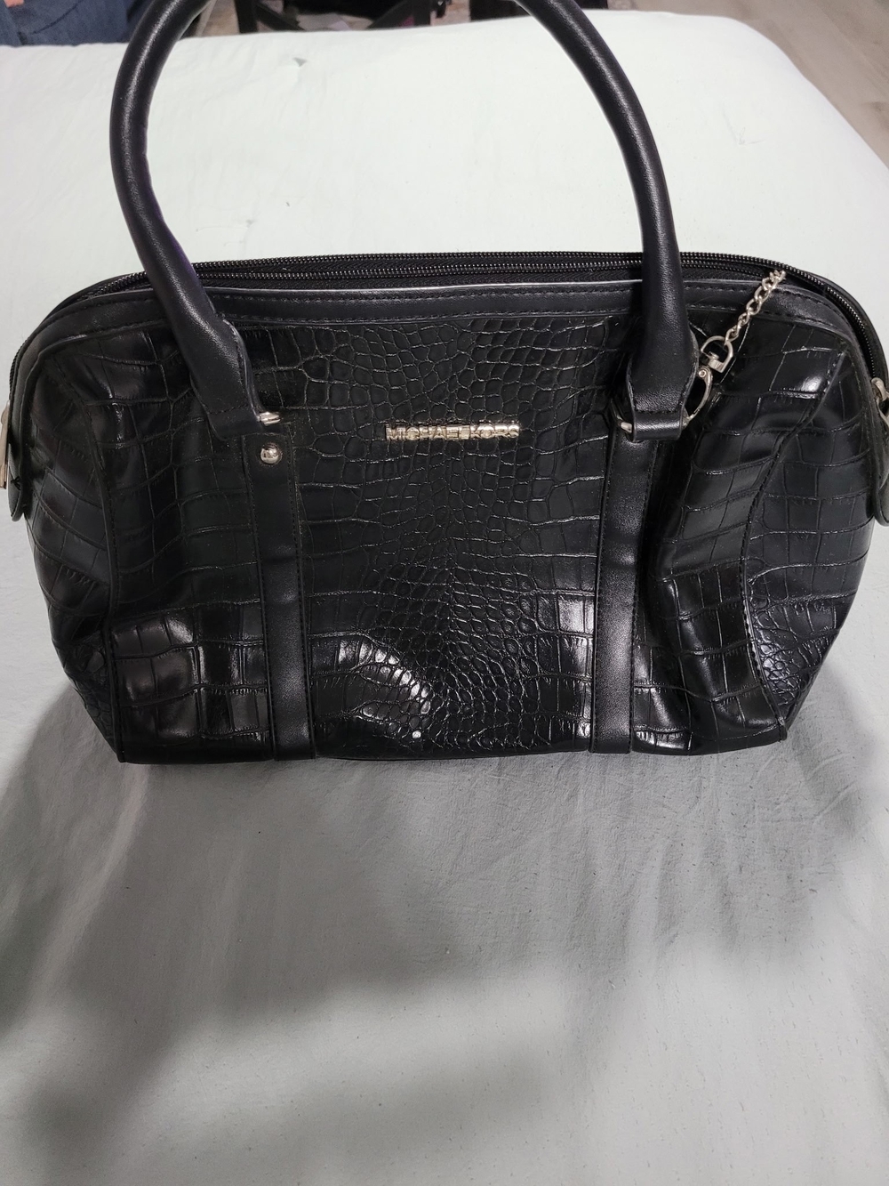 Black Croc-Embossed Satchel Handbag